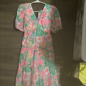 Lilly Pulitzer Pink and Green Puff Sleeve Sundress